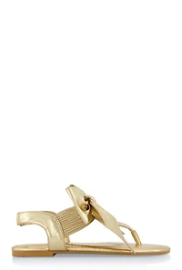 Womens Heart Charm Bow Corded Thong Sandals, Gold, Size 7.5