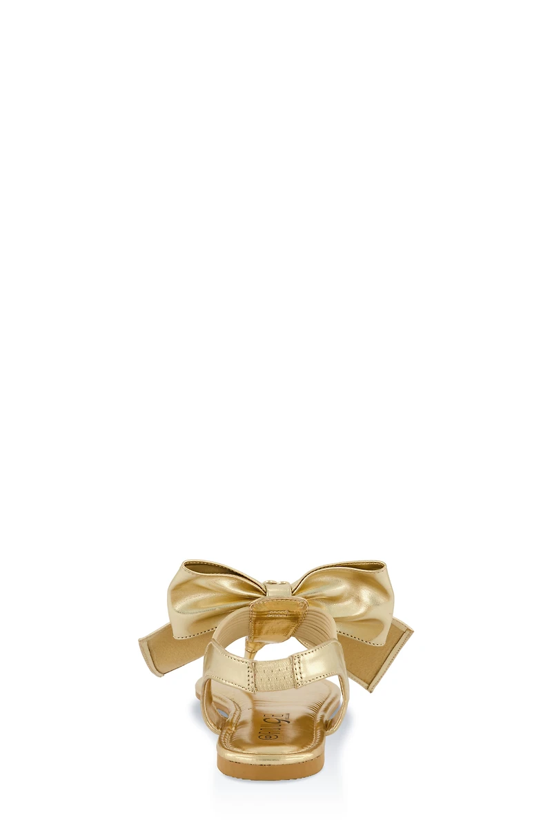 Womens Heart Charm Bow Corded Thong Sandals, Gold, Size 7.5