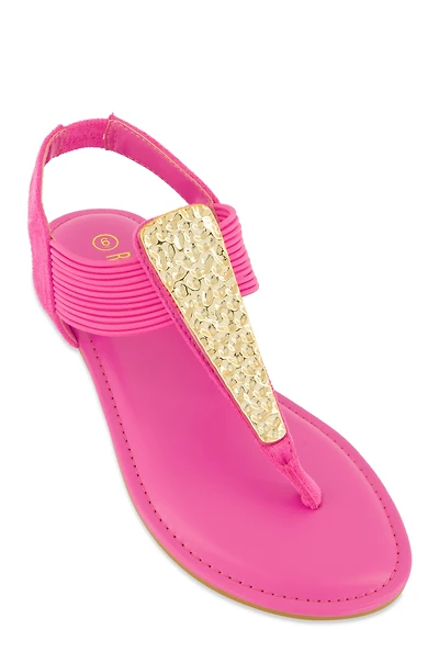 Womens Metallic Pendant Corded Thong Sandals, Pink, Size 6