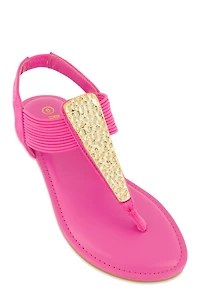 Womens Metallic Pendant Corded Thong Sandals, Pink, Size 6