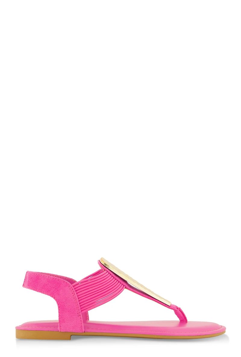 Womens Metallic Pendant Corded Thong Sandals, Pink, Size 6
