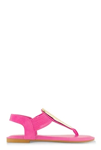 Womens Metallic Pendant Corded Thong Sandals, Pink, Size 6