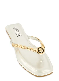 Womens Lion Pendant Greek Key Chain Thong Sandals,