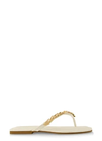 Womens Lion Pendant Greek Key Chain Thong Sandals, White, Size 10