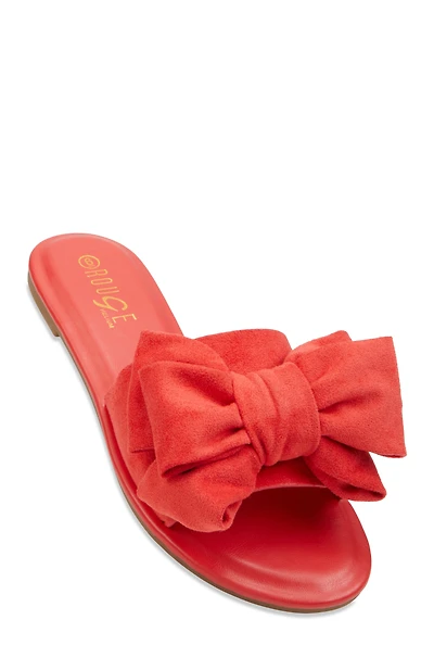 Womens Solid Bow Band Slide Sandals,