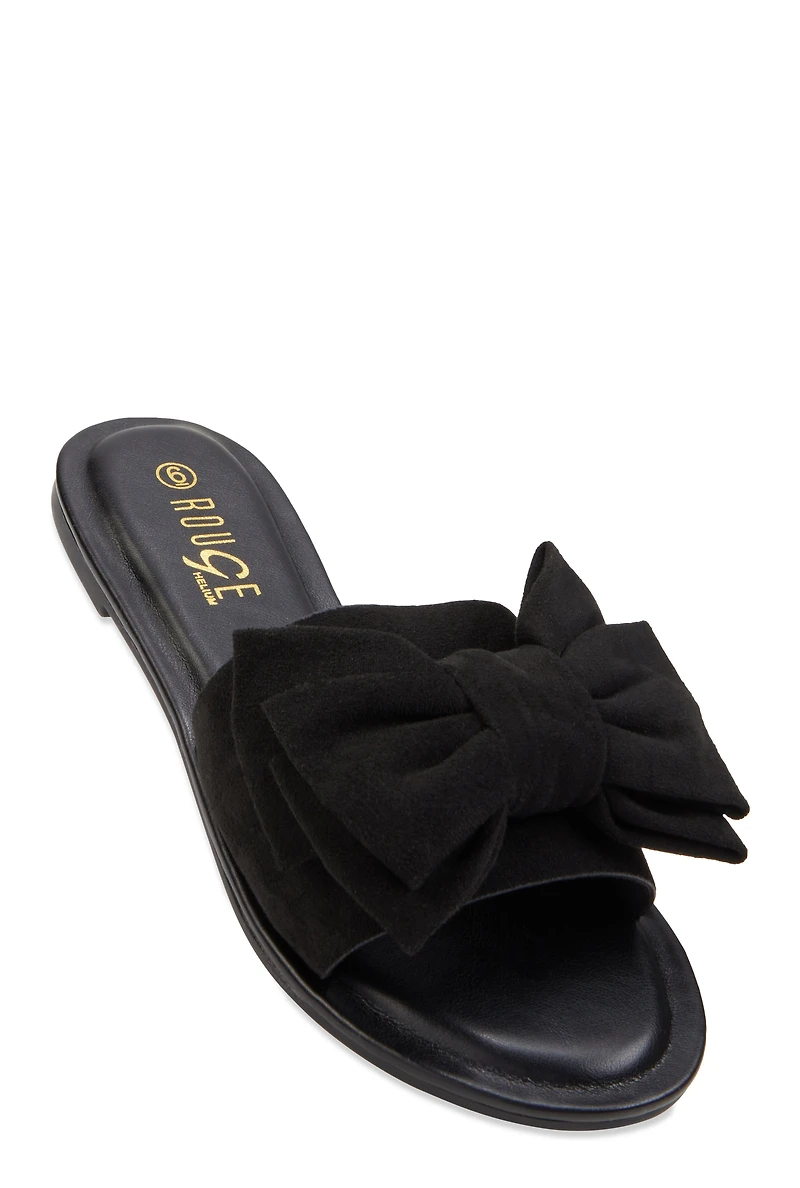 Womens Solid Bow Band Slide Sandals,
