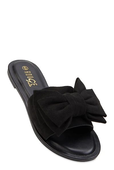 Womens Solid Bow Band Slide Sandals,