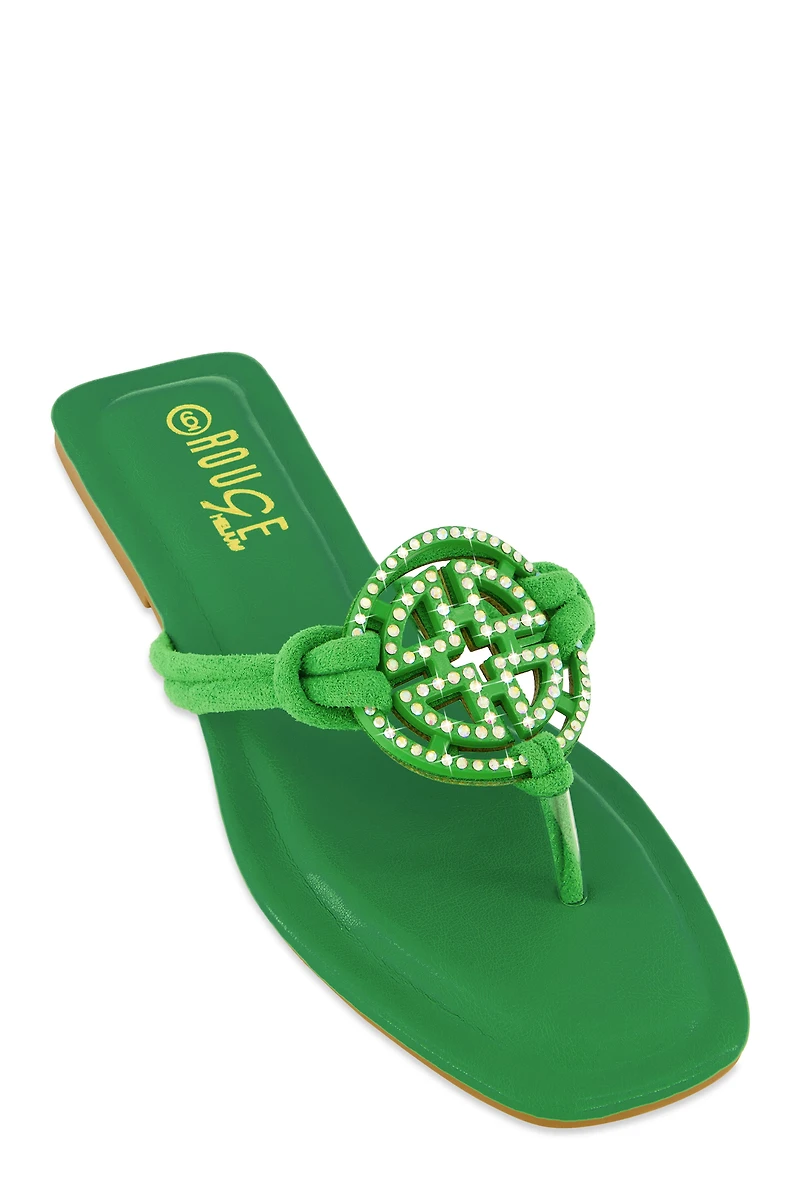 Rhinestone Geo Pendant Thong Slide Sandals