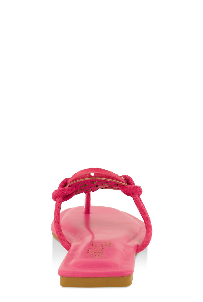 Womens Rhinestone Geo Pendant Thong Slide Sandals, Pink, Size 6