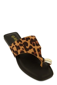 Metallic Toe Loop Detail Thong Slide Sandals