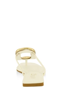 Womens Metallic Pendant Thong Slide Sandals, White, Size 10