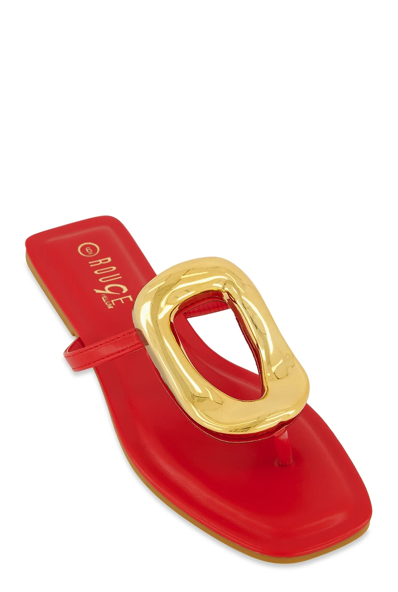 Womens Metallic Pendant Thong Slide Sandals, Red, Size 10