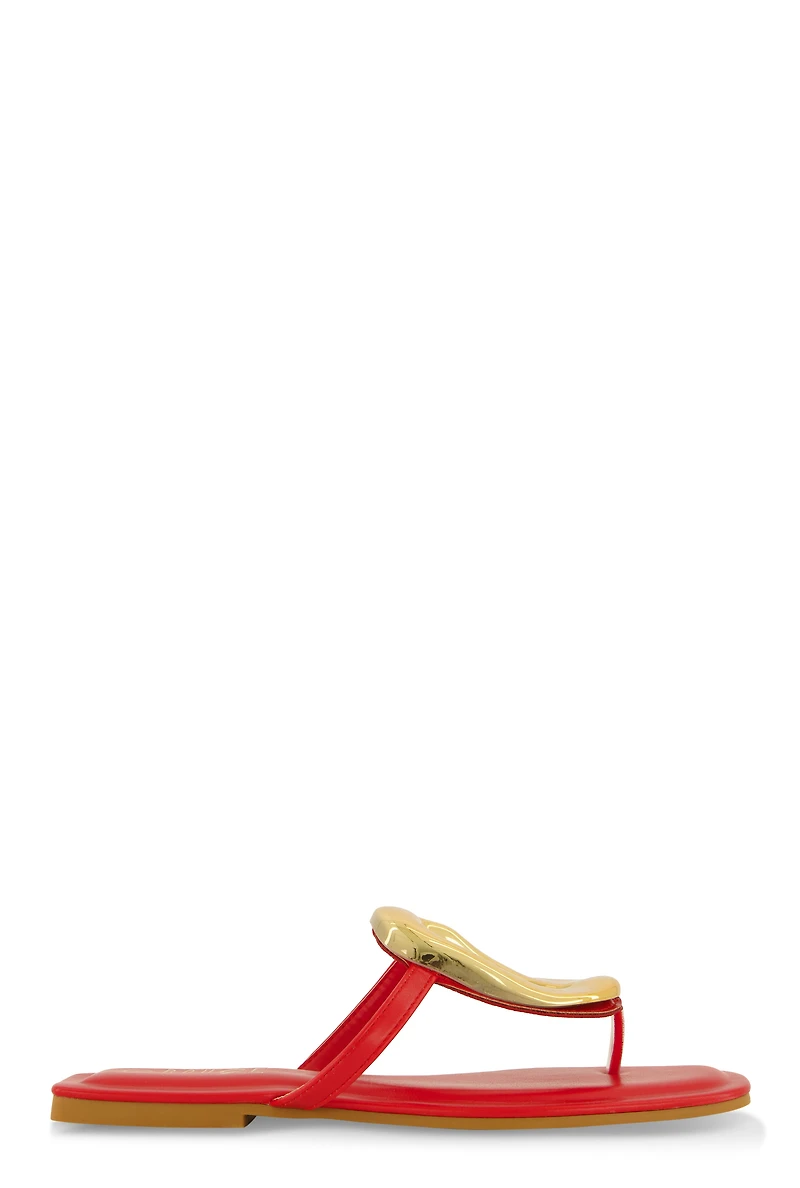 Womens Metallic Pendant Thong Slide Sandals, Red, Size 10