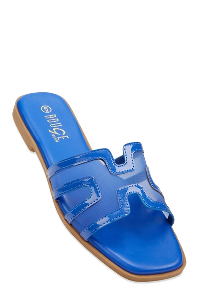 Mesh Insert Cut Out Band Slide Sandals