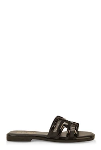 Womens Mesh Insert Cut Out Band Slide Sandals,