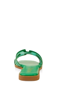 Womens Mesh Insert Cut Out Band Slide Sandals, Green, Size 5.5