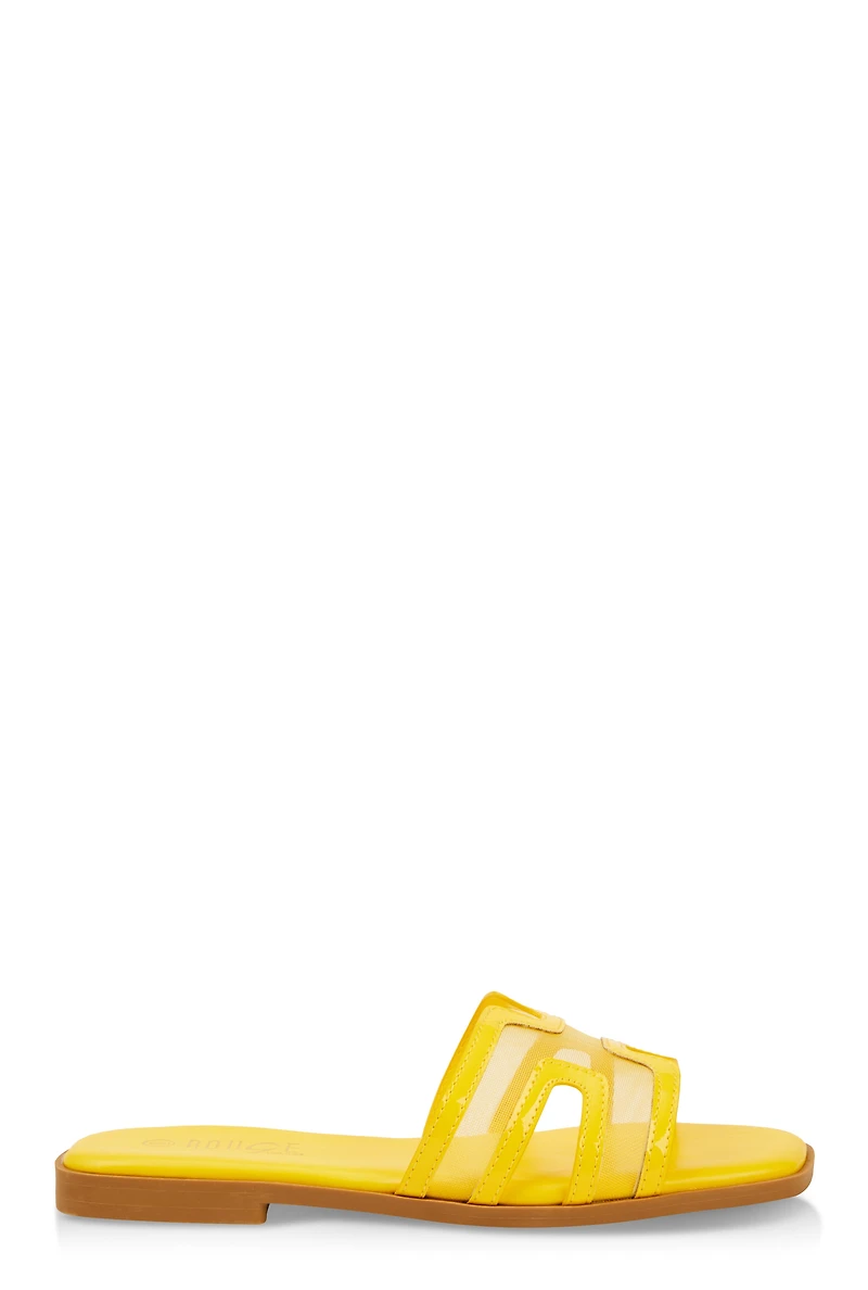 Womens Mesh Insert Cut Out Band Slide Sandals, Yellow, Size 5.5