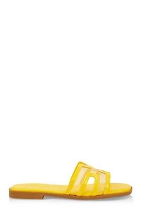 Womens Mesh Insert Cut Out Band Slide Sandals, Yellow, Size 5.5