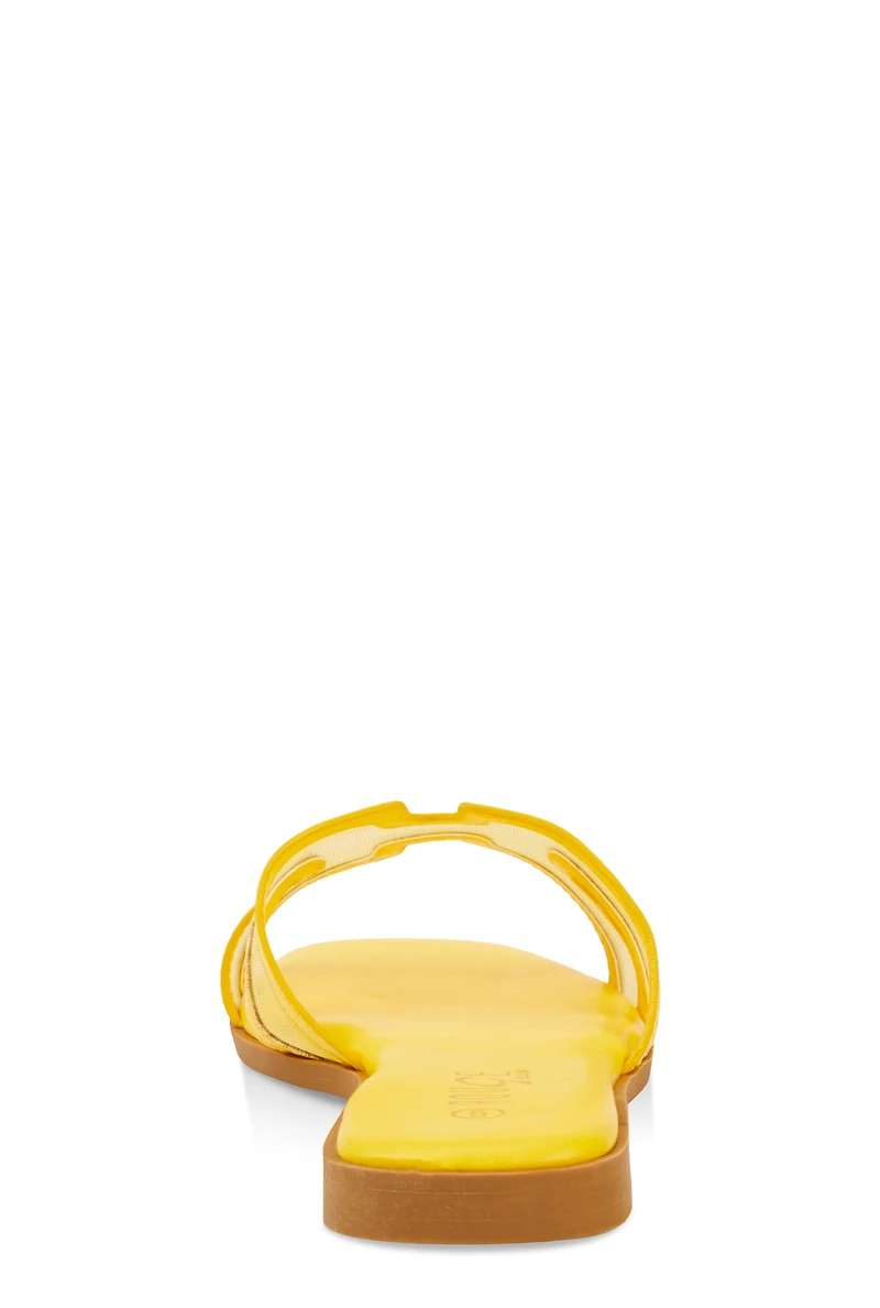 Womens Mesh Insert Cut Out Band Slide Sandals, Yellow, Size 5.5