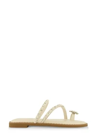 Womens Threaded Chain Strap Toe Loop Sandals, White, Size 11