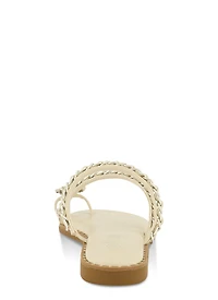 Womens Threaded Chain Strap Toe Loop Sandals, White, Size 11