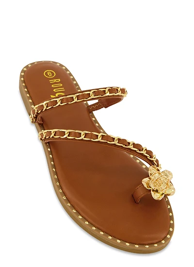 Threaded Chain Strap Toe Loop Sandals