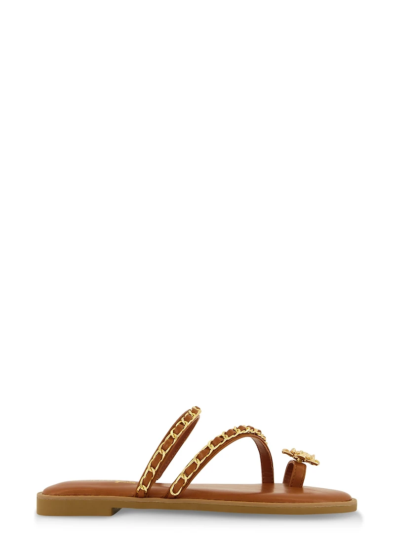 Threaded Chain Strap Toe Loop Sandals