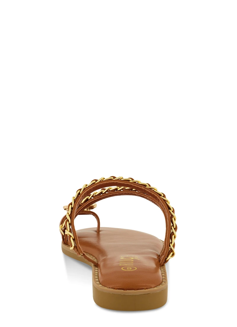 Threaded Chain Strap Toe Loop Sandals
