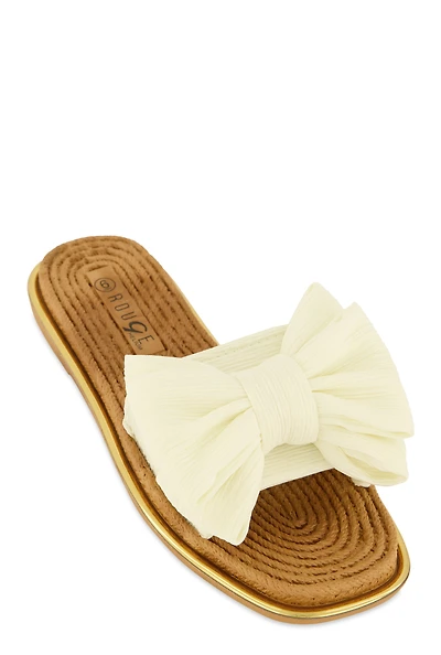 Womens Bow Espadrille Slide Sandals, White,
