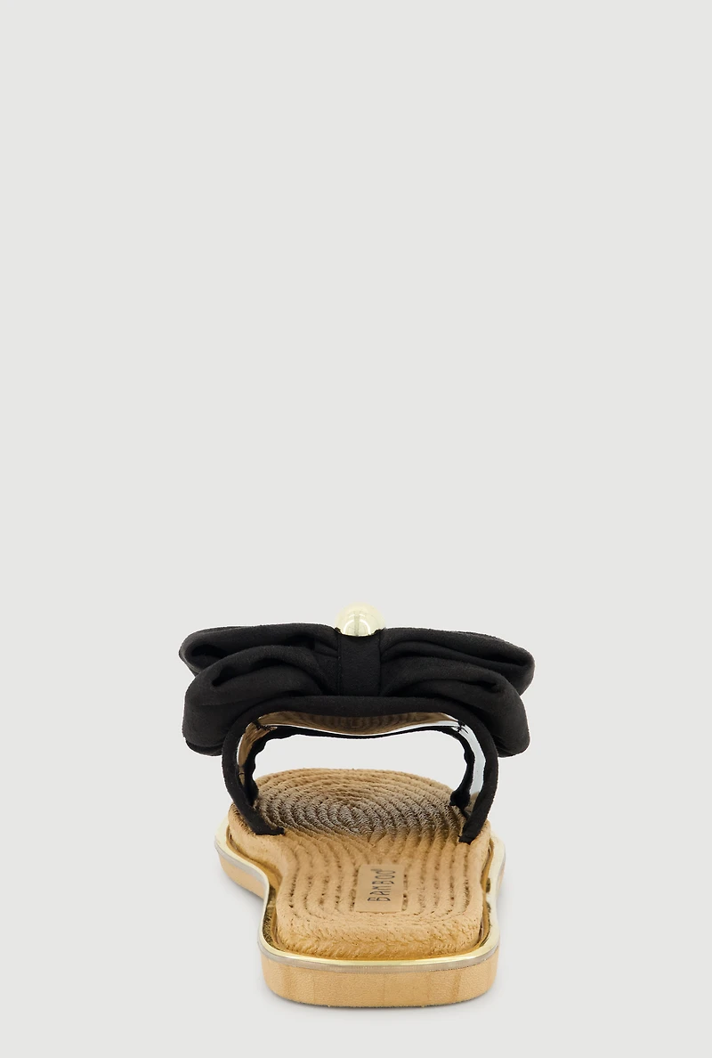 Metallic Trim Bow Detail Slide Sandals