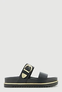 Metallic Buckle Detail Footbed Slide Sandals