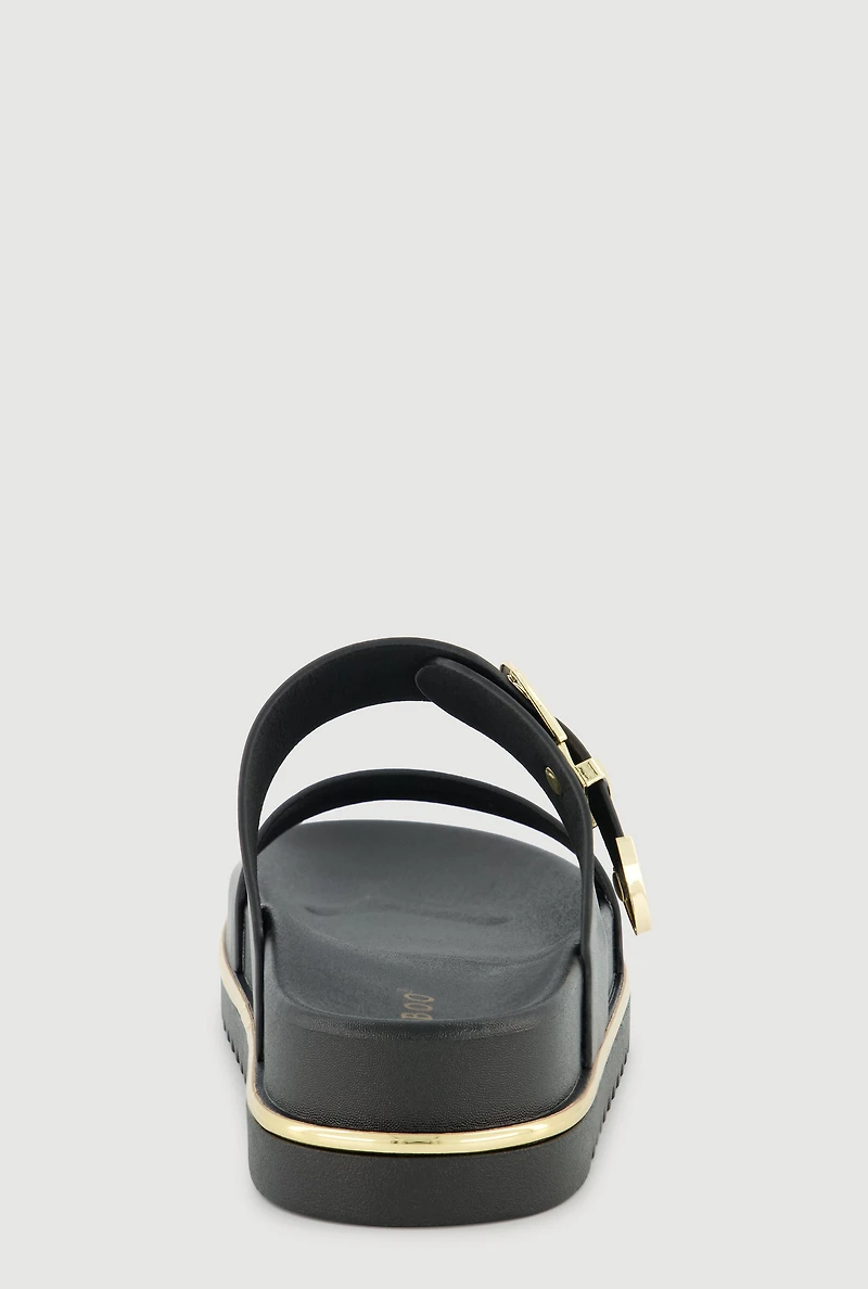 Metallic Buckle Detail Footbed Slide Sandals