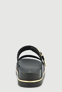 Metallic Buckle Detail Footbed Slide Sandals