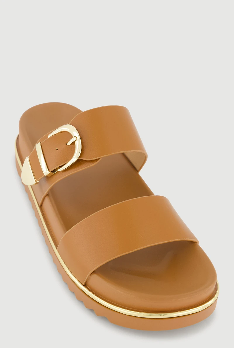 Metallic Buckle Detail Footbed Slide Sandals