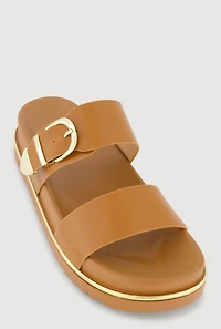 Metallic Buckle Detail Footbed Slide Sandals