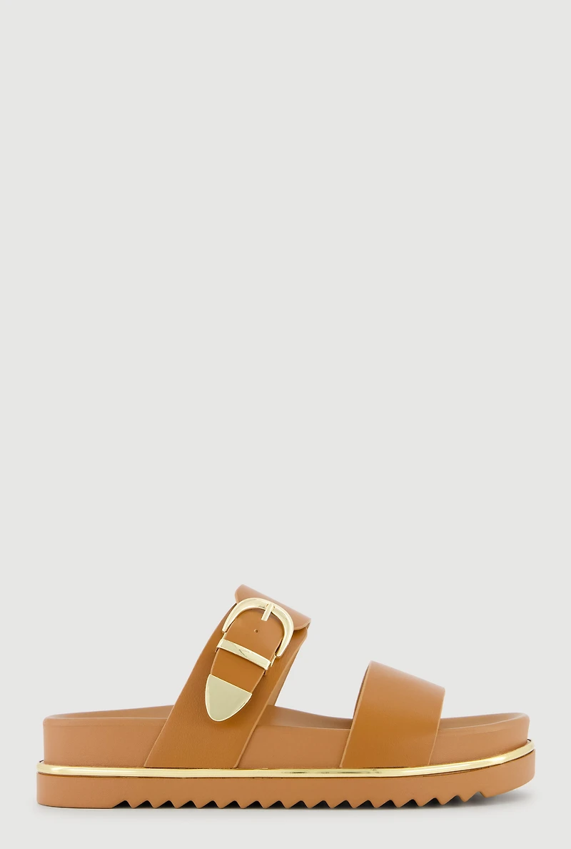 Metallic Buckle Detail Footbed Slide Sandals