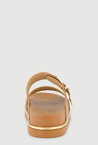 Metallic Buckle Detail Footbed Slide Sandals