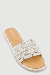 Rhinestone Greek Key Band Slide Sandals