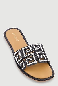 Rhinestone Greek Key Band Slide Sandals