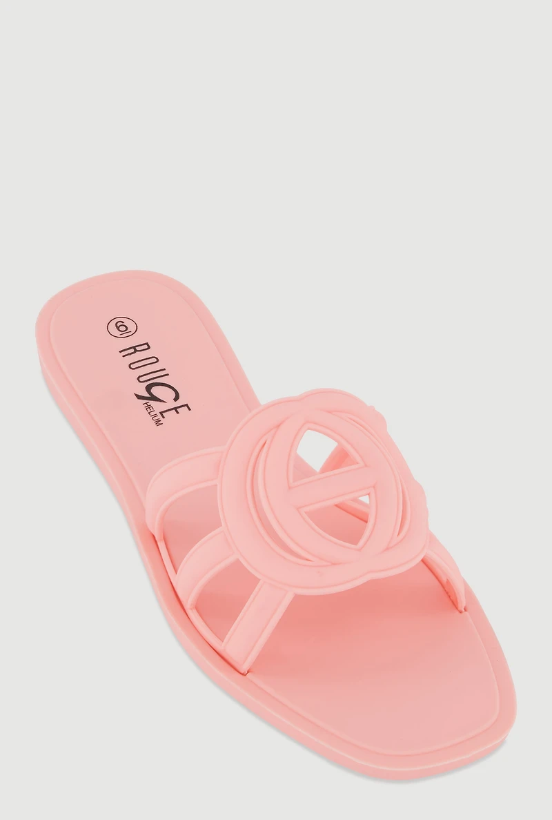Womens Cut Out Band Jelly Slide Sandals, Pink,