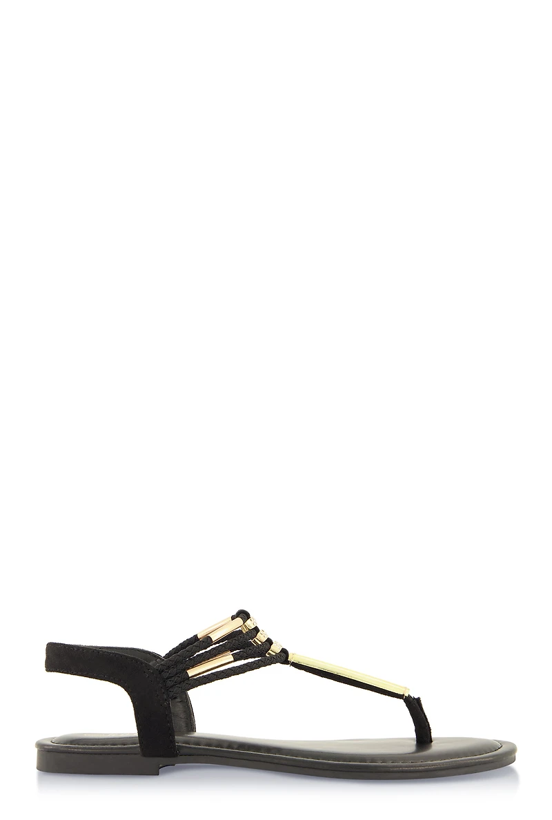 Womens Metallic Detail Corded Thong Sandals,