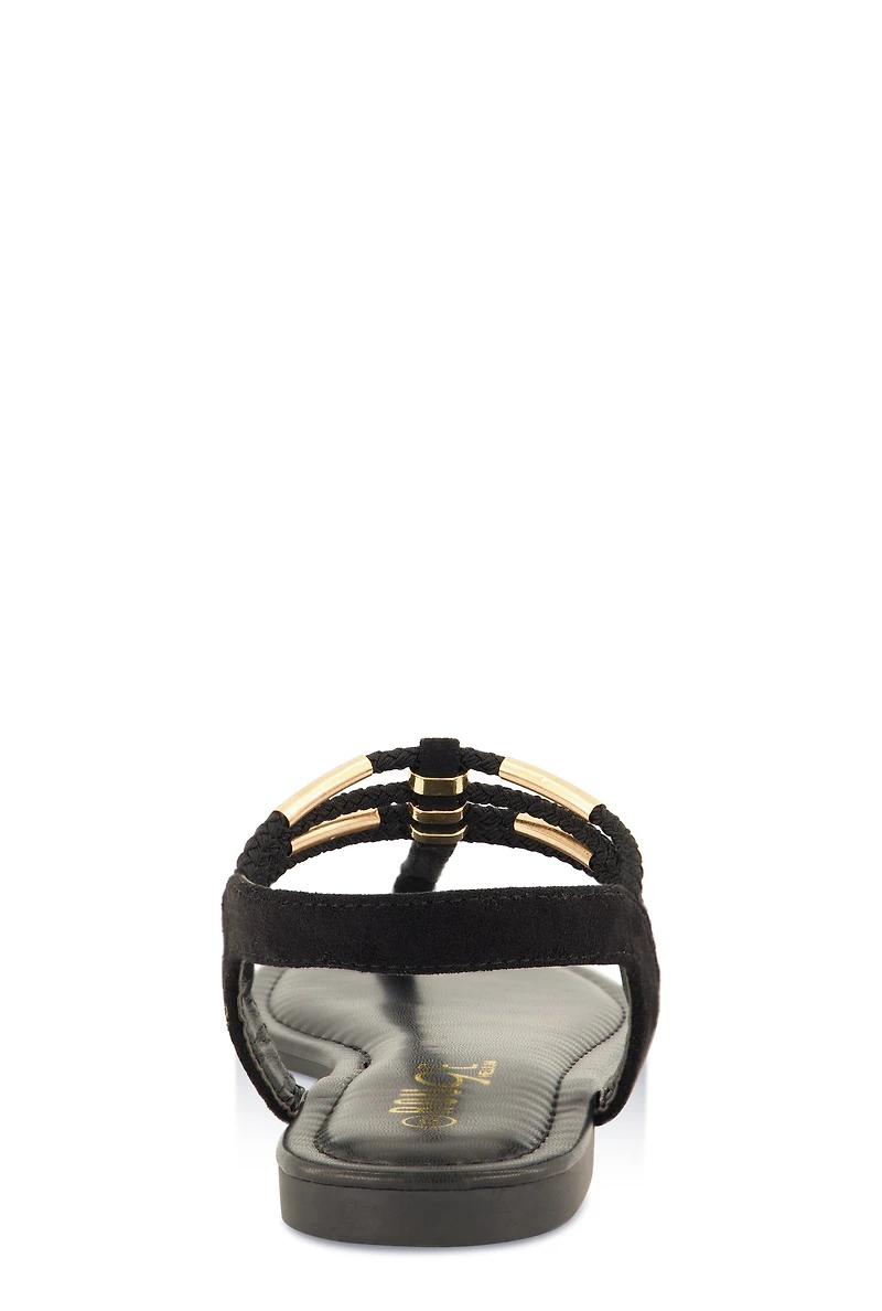 Womens Metallic Detail Corded Thong Sandals,