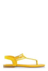 Womens Metallic Detail Corded Thong Sandals, Yellow, Size 6