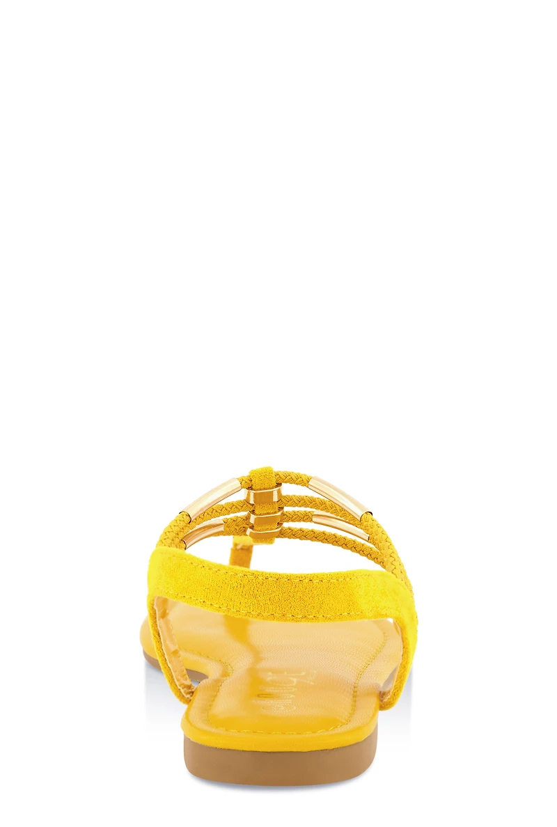Womens Metallic Detail Corded Thong Sandals, Yellow, Size 6