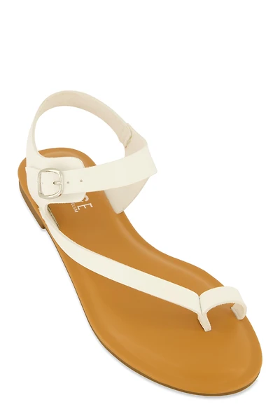 Womens Toe Loop Asymmetrical Ankle Strap Sandals, White, Size 10