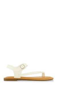 Womens Toe Loop Asymmetrical Ankle Strap Sandals, White, Size 10