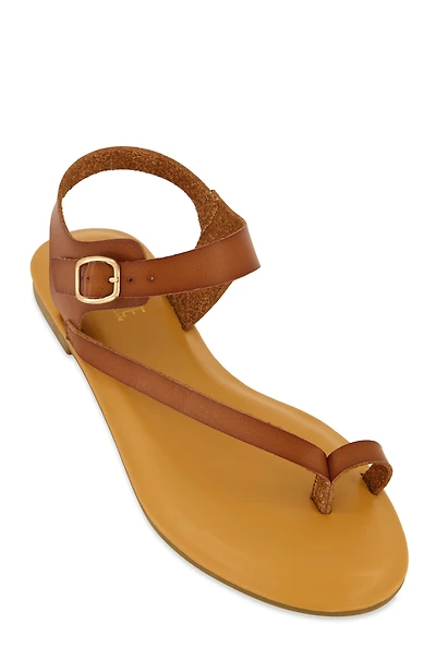 Womens Toe Loop Asymmetrical Ankle Strap Sandals,