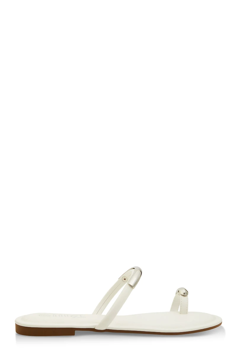 Metallic Detail Toe Loop Slide Sandals