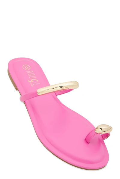 Womens Metallic Detail Toe Loop Slide Sandals, Pink, Size 10