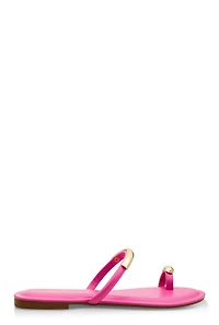 Womens Metallic Detail Toe Loop Slide Sandals, Pink, Size 10